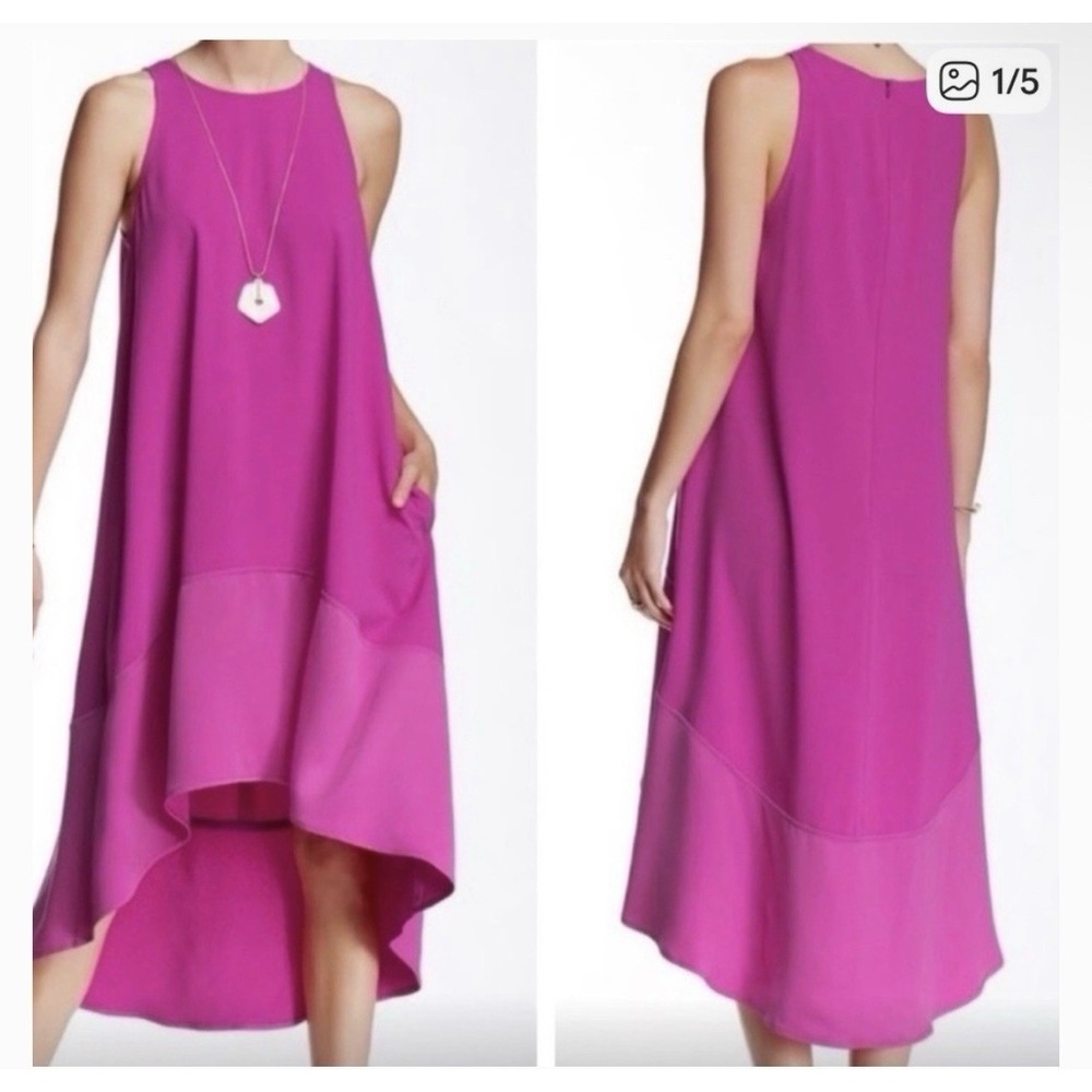 Trina Turk XS Hi Low CAYDEN Hot Pink Sleeveless Cocktail Dress Wedding Guest